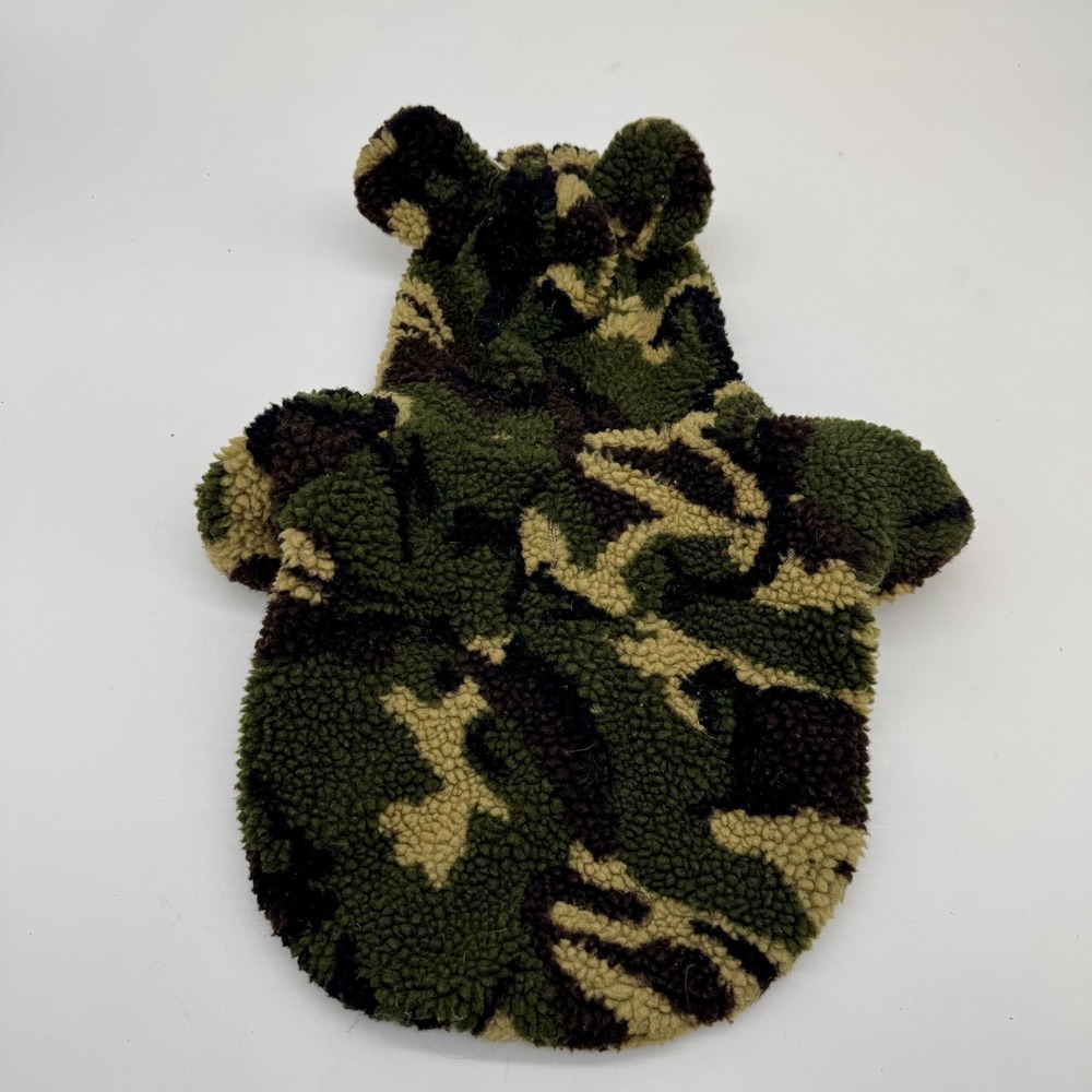 Pet Camouflage Fleece Hoodie Jacket with Bear Ears Green Brown Camo Sherpa